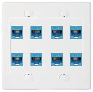 Ethernet Wall Plate 8 Port - Double Gang Cat6 RJ45 Keystone Jack Network Cable Faceplate Female to Female - Blue Ethernet Wall Plate 8 Port - Double Gang Cat6 RJ45 Keystone Jack Network Cable Faceplate Female to Female - Blue