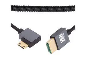 Cable Mini HDMI 2.1 Male to HDMI Male 8K 60hz Stretch Coiled Cable Right Angled 90 Degree for HDTV Computer Laptop Monitor Cable Mini HDMI 2.1 Male to HDMI Male 8K 60hz Stretch Coiled Cable Right Angled 90 Degree for HDTV Computer Laptop Monitor