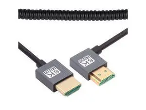 Cable HDMI 2.1 Male to HDMI Male 8K 60hz Stretch Coiled Cable Right Angled 90 Degree for HDTV Computer Laptop Monitor Cable HDMI 2.1 Male to HDMI Male 8K 60hz Stretch Coiled Cable Right Angled 90 Degree for HDTV Computer Laptop Monitor