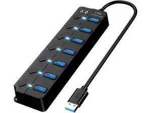 USB 3.0 Hub, USB Port Hub 7 Ports USB Hub for PC, USB Splitter Extender with Individual On/Off Switches Compatible for MacBook, Laptop, Computer, Flash Drive, Mobile HDD, More (7Port USB 3.0 Hub) USB 3.0 Hub, USB Port Hub 7 Ports USB Hub for PC, USB Splitter Extender with Individual On/Off Switches Compatible for MacBook, Laptop, Computer, Flash Drive, Mobile HDD, More (7Port USB 3.0 Hub)