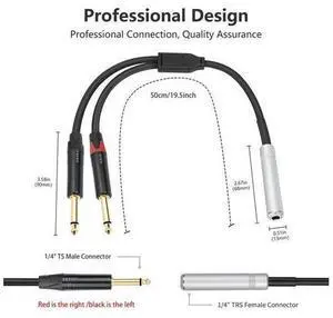 6.35mm 1/4 TRS Female To Dual 6.35mm TS Male Y Splitter Cable Stereo Breakout Cable for Mixer Speakers and Home Stereo System 6.35mm 1/4 TRS Female To Dual 6.35mm TS Male Y Splitter Cable Stereo Breakout Cable for Mixer Speakers and Home Stereo System