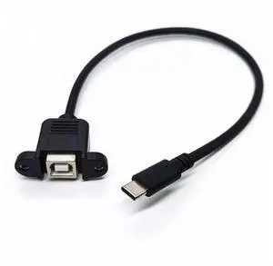 0.3m USB 2.0 B Female to Type-C 3.1 Male Cable for Printer Computer Case Panel Installation With Screw Hole Connector 0.3m USB 2.0 B Female to Type-C 3.1 Male Cable for Printer Computer Case Panel Installation With Screw Hole Connector
