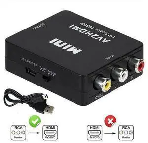 RCA AV to HDMI Converter Adapter, 1080P 3 RCA CVBS Composite Video Audio Converter Adapter, Mini Composite CVBS to HDMI AV2 Converter with USB Cable for TV PC PS3 STB Xbox VHS VCR DVD (Black) RCA AV to HDMI Converter Adapter, 1080P 3 RCA CVBS Composite Video Audio Converter Adapter, Mini Composite CVBS to HDMI AV2 Converter with USB Cable for TV PC PS3 STB Xbox VHS VCR DVD (Black)