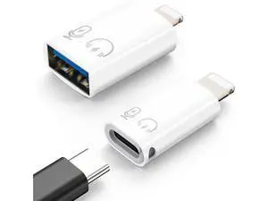 USB C Female to Lightning Male Adapter Lightning Male to USB-A Female OTG Adapter Connector for iPhone 14/13/12/11 Pro Max/iPad/iPod/AirPods Support 10W Fast Charging/Data Transfer/Audio USB C Female to Lightning Male Adapter Lightning Male to USB-A Female OTG Adapter Connector for iPhone 14/13/12/11 Pro Max/iPad/iPod/AirPods Support 10W Fast Charging/Data Transfer/Audio