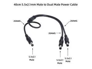5.5mm*2.1mm 1 Male to 2 Male Connector Male to Male Plug DC Power Splitter Cable CCTV LED Strip Light Power Supply Adapter 5.5mm*2.1mm 1 Male to 2 Male Connector Male to Male Plug DC Power Splitter Cable CCTV LED Strip Light Power Supply Adapter