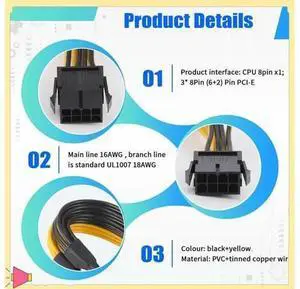 ATX 12V CPU 8 Pin To 3X 8Pin (6+2) Pin PCI-E Male Splitter Power Extension Adapter Cable For Graphics Card ATX 12V CPU 8 Pin To 3X 8Pin (6+2) Pin PCI-E Male Splitter Power Extension Adapter Cable For Graphics Card