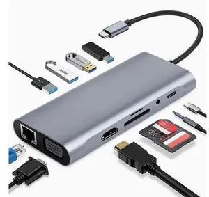 12-in-1 TYPE-C to dual HDMI 4K VGA port USB3.0 HUB converter Gigabit network port 11 in 1 12-in-1 TYPE-C to dual HDMI 4K VGA port USB3.0 HUB converter Gigabit network port 11 in 1