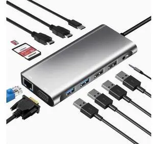 12-in-1 TYPE-C to dual HDMI 4K VGA port USB3.0 HUB converter Gigabit network port 12-in-1 TYPE-C to dual HDMI 4K VGA port USB3.0 HUB converter Gigabit network port