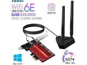 AXE3000 Wi-Fi 6E AX210 Bluetooth 5.3 Wireless 5374Mbps 2.4G/5GHz/6G WiFi 802.11AX/AC PCIExpress Network Card Adapter PC AXE3000 Wi-Fi 6E AX210 Bluetooth 5.3 Wireless 5374Mbps 2.4G/5GHz/6G WiFi 802.11AX/AC PCIExpress Network Card Adapter PC