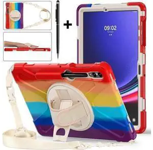 Protective Case for Samsung Galaxy Tab S9 Plus 2023 / S8 Plus 2022 / S7 FE 2021 / S7 Plus 2020 12.4 inch Tablet Shockproof Cover with 360 Degree Rotating Kickstand, Hand/Shoulder Strap Rainbow Red Protective Case for Samsung Galaxy Tab S9 Plus 2023 / S8 Plus 2022 / S7 FE 2021 / S7 Plus 2020 12.4 inch Tablet Shockproof Cover with 360 Degree Rotating Kickstand, Hand/Shoulder Strap Rainbow Red