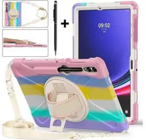 Protective Case for Samsung Galaxy Tab S9 Plus 2023 / S8 Plus 2022 / S7 FE 2021 / S7 Plus 2020 12.4 inch Tablet Shockproof Cover with 360 Degree Rotating Kickstand, Hand/Shoulder Strap Pink/White Protective Case for Samsung Galaxy Tab S9 Plus 2023 / S8 Plus 2022 / S7 FE 2021 / S7 Plus 2020 12.4 inch Tablet Shockproof Cover with 360 Degree Rotating Kickstand, Hand/Shoulder Strap Pink/White