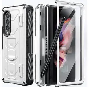For Samsung Galaxy Z Fold 3 Case with S Pen Holder, Built-in Kickstand / Screen Protector / Camera & Hinge Protection, 360° Protection Phone Case Cover for Samsung Galaxy Z Fold 3 5G 2021 White For Samsung Galaxy Z Fold 3 Case with S Pen Holder, Built-in Kickstand / Screen Protector / Camera & Hinge Protection, 360° Protection Phone Case Cover for Samsung Galaxy Z Fold 3 5G 2021 White
