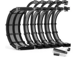 PSU Cable Extension Kit 30CM Length with Combs,1x24Pin/2x8Pin(4+4) EPS/3x8Pin(6P+2P) PCI-E/PC Sleeved for ATX Power Supply, (Black & Grey) PSU Cable Extension Kit 30CM Length with Combs,1x24Pin/2x8Pin(4+4) EPS/3x8Pin(6P+2P) PCI-E/PC Sleeved for ATX Power Supply, (Black & Grey)