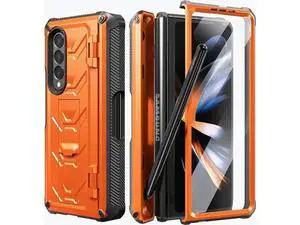 For Samsung Galaxy Z Fold 4 Case with S Pen Holder Built-in Kickstand & Screen Protector, 360° Full-Body & Hinge Protection Rugged Heavy Duty Phone Cover for Galaxy Z Fold 4 2022 5G Orange For Samsung Galaxy Z Fold 4 Case with S Pen Holder Built-in Kickstand & Screen Protector, 360° Full-Body & Hinge Protection Rugged Heavy Duty Phone Cover for Galaxy Z Fold 4 2022 5G Orange
