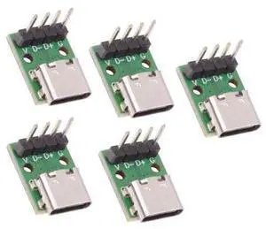 5 Pack USB C DIY Connector, Pitch 2.54mm Vertical 4Pin to USB 2.0 Type C Female Socket Port Repair Replacement Solder Adapter 5 Pack USB C DIY Connector, Pitch 2.54mm Vertical 4Pin to USB 2.0 Type C Female Socket Port Repair Replacement Solder Adapter