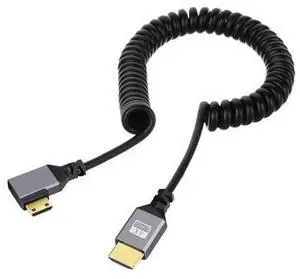 Micro HDMI 2.0 Male to HDMI Male 4K 60hz Stretch Coiled Cable Left Angled 90 Degree for HDTV Computer Laptop Monitor Micro HDMI 2.0 Male to HDMI Male 4K 60hz Stretch Coiled Cable Left Angled 90 Degree for HDTV Computer Laptop Monitor