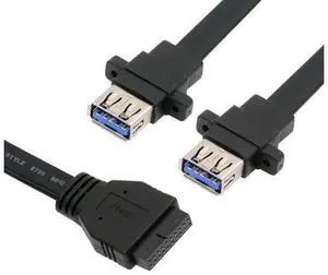 Ultra Flat Slim Dual Port USB 3.0 Female Type-A Panel Type to Motherboard 20Pin 19Pin Header Cable 50cm Ultra Flat Slim Dual Port USB 3.0 Female Type-A Panel Type to Motherboard 20Pin 19Pin Header Cable 50cm