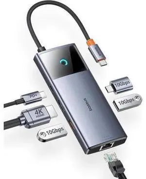Baseus USB C Hub, 10Gbps USB C Docking Station with 3 USB A/C Data Ports, 4K@60Hz HDMI, Gigabit Ethernet, 100W PD, 6 in 1 USB C Dock Compatible for iPhone 15//HP/Mac/iPad/Microsoft/Steam Deck Baseus USB C Hub, 10Gbps USB C Docking Station with 3 USB A/C Data Ports, 4K@60Hz HDMI, Gigabit Ethernet, 100W PD, 6 in 1 USB C Dock Compatible for iPhone 15//HP/Mac/iPad/Microsoft/Steam Deck