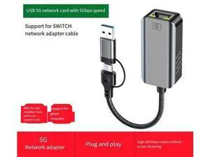 5Gbps Ethernet Adapter 2-in-1 USB-C & USB 3.0 to RJ45, 1000Mbps, Plug-and-Play, for Laptop, PC, Tablet & Smartphone 5Gbps Ethernet Adapter 2-in-1 USB-C & USB 3.0 to RJ45, 1000Mbps, Plug-and-Play, for Laptop, PC, Tablet & Smartphone