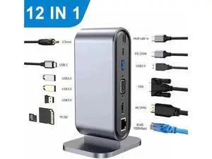 12 Ports USB C Docking Station 12-in-1 USB C Hub Dock Laptop Display Docking Station Universal Port with 4K HDMI Monitor,100W PD,Ethernet,VGA,Audio,SD/TF,USB 3.0 Adapter for Mac Computer 12 Ports USB C Docking Station 12-in-1 USB C Hub Dock Laptop Display Docking Station Universal Port with 4K HDMI Monitor,100W PD,Ethernet,VGA,Audio,SD/TF,USB 3.0 Adapter for Mac Computer