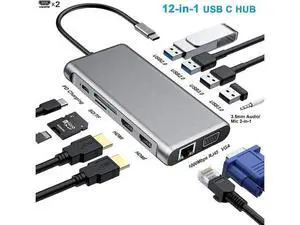 Docking Station Dual Monitor 12 in 1 USB C Hub Multiport Adapter Triple Display 4 USB Ports 2 HDMI VGA Gigabit Ethernet 100W PD TF/SD Audio for MacBook/Dell/HP/Lenovo Lap with Thunderbolt 3/4 Docking Station Dual Monitor 12 in 1 USB C Hub Multiport Adapter Triple Display 4 USB Ports 2 HDMI VGA Gigabit Ethernet 100W PD TF/SD Audio for MacBook/Dell/HP/Lenovo Lap with Thunderbolt 3/4
