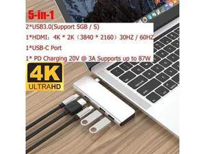 5 Ports USB Type C HUB USB-C to 4K 30Hz/60Hz HDMI USB TYPE-C Adapter Inline Version 5 in 1 Computer PC Laptop Splitter Aluminum Alloy 5 Ports USB Type C HUB USB-C to 4K 30Hz/60Hz HDMI USB TYPE-C Adapter Inline Version 5 in 1 Computer PC Laptop Splitter Aluminum Alloy