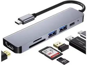 USB C Hub, USB C Adapter 6 in 1 Multi-port USB C to with 4K HDMI, SD/TF Card Reader, USB C 100W PD, USB 3.0 and USB 2.0, USB C Dock Compatible for MacBook and Type C Devices USB C Hub, USB C Adapter 6 in 1 Multi-port USB C to with 4K HDMI, SD/TF Card Reader, USB C 100W PD, USB 3.0 and USB 2.0, USB C Dock Compatible for MacBook and Type C Devices