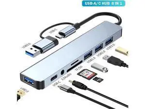 USB HUB Adapter 8 in 1 Type C Plug Dual Port Connector,Hub Adapter, SD Reader, 2 USB 3.0 Ports for MacBook, iPad,Laptop and More Type C Devices USB HUB Adapter 8 in 1 Type C Plug Dual Port Connector,Hub Adapter, SD Reader, 2 USB 3.0 Ports for MacBook, iPad,Laptop and More Type C Devices