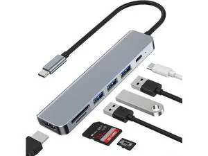 USB C Hub, USB C Adapter 7 in 1 Multi-port USB C to with 4K HDMI, SD/TF Card Reader, USB C 100W PD, USB 3.0 and 2*USB 2.0, USB C Dock Compatible for MacBook and Type C Devices USB C Hub, USB C Adapter 7 in 1 Multi-port USB C to with 4K HDMI, SD/TF Card Reader, USB C 100W PD, USB 3.0 and 2*USB 2.0, USB C Dock Compatible for MacBook and Type C Devices