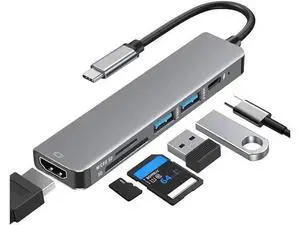 USB C Hub/Adapter, 6 in 1 with 4K HDMI Output, USB 3.0, 2*USB 2.0, SD/TF Card Reader, USB C Dongle for MacBook Pro/Air, XPS More Type C Devices USB C Hub/Adapter, 6 in 1 with 4K HDMI Output, USB 3.0, 2*USB 2.0, SD/TF Card Reader, USB C Dongle for MacBook Pro/Air, XPS More Type C Devices