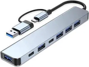 USB HUB, 7 in 1 USB-C/USB 3.0 Dual Adapter Docking Station, with USB Port, USB-C Port/PD, Multi-Port USB C Adapter Type C Laptops Dock Dongle Compatible for MacBook Pro Air iPad USB HUB, 7 in 1 USB-C/USB 3.0 Dual Adapter Docking Station, with USB Port, USB-C Port/PD, Multi-Port USB C Adapter Type C Laptops Dock Dongle Compatible for MacBook Pro Air iPad