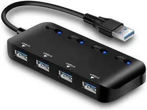 USB 3.0 Hub Splitter - USB Extender 4 Port USB Ultra Slim Data Hub with Individual Power Switch and LED USB 3.0 Hub Splitter - USB Extender 4 Port USB Ultra Slim Data Hub with Individual Power Switch and LED