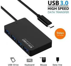 Type-C Hub Multi-Port USB-C HUB, 4 USB 3.0 Ports Compatible for PC, Laptops, Tablets, MacBook, Mac Mini, iMac Pro, Mobile HDD etc, Black Type-C Hub Multi-Port USB-C HUB, 4 USB 3.0 Ports Compatible for PC, Laptops, Tablets, MacBook, Mac Mini, iMac Pro, Mobile HDD etc, Black