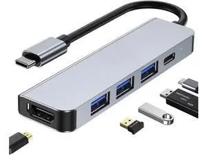 USB C Hub, 5 in 1 USB C to 4K HDMI Splitter, 3*USB 3.0(5Gbps), 4K HDMI Port, PD 100W Charging, for iPad Pro MacBook Pro Laptops and More USB C Hub, 5 in 1 USB C to 4K HDMI Splitter, 3*USB 3.0(5Gbps), 4K HDMI Port, PD 100W Charging, for iPad Pro MacBook Pro Laptops and More