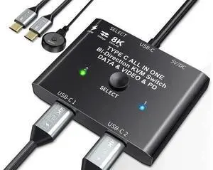 USB C Switch, Bi-Directional USB C Switcher 2 Computers, USB Type C KVM Switch 8K@60Hz 4K@120Hz Video/10Gbps Data Transfer/100W Charging,Compatible with Thunderbolt Device, 2 USB-C Cables Included USB C Switch, Bi-Directional USB C Switcher 2 Computers, USB Type C KVM Switch 8K@60Hz 4K@120Hz Video/10Gbps Data Transfer/100W Charging,Compatible with Thunderbolt Device, 2 USB-C Cables Included