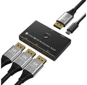 DisplayPort 8K DP 1.4 Switch 3In 1Out 1In 3Out Bi-Direction 8K@30Hz 4K@144Hz Splitter Converter for Multiple Source and displays DisplayPort 8K DP 1.4 Switch 3In 1Out 1In 3Out Bi-Direction 8K@30Hz 4K@144Hz Splitter Converter for Multiple Source and displays