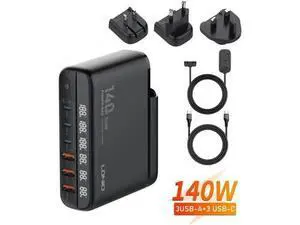 140W GaN Fast Charger 6 Port USB Type C Phone Charger Quick Charge 3.0 Power Adapter For iPhone 15 14 13 Xiaomi Samsung Desk Charger - Black 140W GaN Fast Charger 6 Port USB Type C Phone Charger Quick Charge 3.0 Power Adapter For iPhone 15 14 13 Xiaomi Samsung Desk Charger - Black