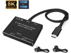 8K@60Hz USB-C Bi-Direction Switch Video DataTransmissions PD Charge1x2, 2x1 Switcher Splitter 8K@60Hz USB-C Bi-Direction Switch Video DataTransmissions PD Charge1x2, 2x1 Switcher Splitter