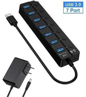 USB hub 3.0,7-Port USB Hub,VEMONT USB Splitter with Individual On/Off Switches and Lights, USB3.0 Extension for Laptop and PC Computer USB hub 3.0,7-Port USB Hub,VEMONT USB Splitter with Individual On/Off Switches and Lights, USB3.0 Extension for Laptop and PC Computer
