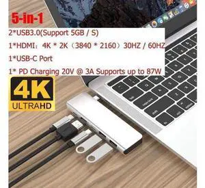 5Gbps High Speed Sync Data USB C Hub 5 In 1 Type-C To HDMI 4K USB 3.0 PD Charge Port Type C Multiport Adapter? Type-C Hub 5Gbps High Speed Sync Data USB C Hub 5 In 1 Type-C To HDMI 4K USB 3.0 PD Charge Port Type C Multiport Adapter? Type-C Hub