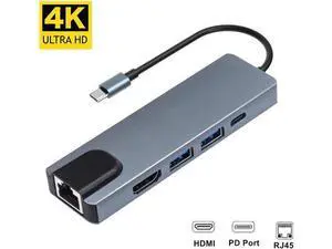 Type C To Hd Rj45 Pd Adapter Usb 3.0 Hub Ethernet Rj45 Lan 5 In 1 Usb C Hub For Macbook Pro Thunderbolt 3 Converter Type C To Hd Rj45 Pd Adapter Usb 3.0 Hub Ethernet Rj45 Lan 5 In 1 Usb C Hub For Macbook Pro Thunderbolt 3 Converter