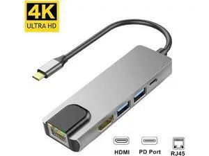 USB C Type C HUB to USB 3.0 HDMI PD Charging RJ45 Gigabit Ethernet Adapter Type-C 5 in 1 Converter for Pro Window Mac OS USB C Type C HUB to USB 3.0 HDMI PD Charging RJ45 Gigabit Ethernet Adapter Type-C 5 in 1 Converter for Pro Window Mac OS