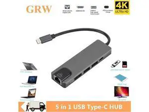 5 in 1 USB C Hub to HDMI-compatible Gigabit Ethernet Rj45 Adapter for Macbook Pro iPad Pro 11 12.9 2018 Thunderbolt 3 Type c Hub 5 in 1 USB C Hub to HDMI-compatible Gigabit Ethernet Rj45 Adapter for Macbook Pro iPad Pro 11 12.9 2018 Thunderbolt 3 Type c Hub
