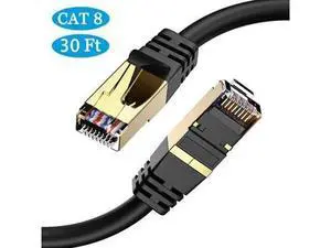 30FT Cat8 Ethernet Cable High Speed 26AWG Cat8 LAN Network Cable 40Gbps 2000Mhz with Gold Plated RJ45 Connector 30 ft 30FT Cat8 Ethernet Cable High Speed 26AWG Cat8 LAN Network Cable 40Gbps 2000Mhz with Gold Plated RJ45 Connector 30 ft