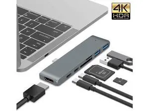 USB Type C Hub Adapter Thunderbolt 3 7 in 1 Type-C Docking Station with 4K HDMI USB 3.0 TF SD Slot PD for MacBook Pro 2016/2017-Gary USB Type C Hub Adapter Thunderbolt 3 7 in 1 Type-C Docking Station with 4K HDMI USB 3.0 TF SD Slot PD for MacBook Pro 2016/2017-Gary