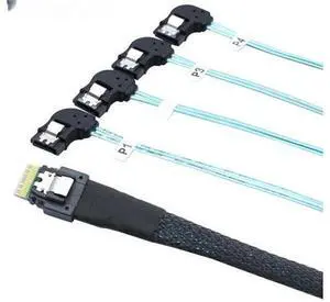 FOR Fast PCIE Slimline SAS 4.0 38P SFF-8654 4i to 4 SATA Adapter Cable with 7P Left-Angle Female Con tor FOR Fast PCIE Slimline SAS 4.0 38P SFF-8654 4i to 4 SATA Adapter Cable with 7P Left-Angle Female Con tor