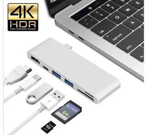 USB C Hub HDMI, 6-in-1 USB Type C Multi-port Adapter with 4K HDMI, USB-C Power Delivery,2 USB 3.0 Ports,SD/Micro Card Reader,Compatible with MacBook 2017/2016 and other USB-C Devices-Silver USB C Hub HDMI, 6-in-1 USB Type C Multi-port Adapter with 4K HDMI, USB-C Power Delivery,2 USB 3.0 Ports,SD/Micro Card Reader,Compatible with MacBook 2017/2016 and other USB-C Devices-Silver