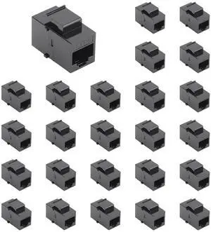 25 Pack CAT6 RJ45 Keystone Coupler, Female to Female UTP Insert, Black | Tool-free Plug-and-Play, Universal Keystone Fit, Compact Lightweight Build, Flame-retardant ABS, Cat6/Cat5e/Cat5 Compatible 25 Pack CAT6 RJ45 Keystone Coupler, Female to Female UTP Insert, Black | Tool-free Plug-and-Play, Universal Keystone Fit, Compact Lightweight Build, Flame-retardant ABS, Cat6/Cat5e/Cat5 Compatible