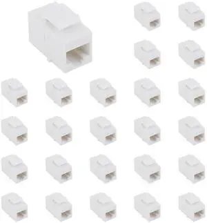 25 Pack CAT6 RJ45 Keystone Coupler, Female to Female UTP Insert, White | Tool-free Plug-and-Play, Universal Keystone Fit, Compact Lightweight Build, Flame-retardant ABS, Cat6/Cat5e/Cat5 Compatible 25 Pack CAT6 RJ45 Keystone Coupler, Female to Female UTP Insert, White | Tool-free Plug-and-Play, Universal Keystone Fit, Compact Lightweight Build, Flame-retardant ABS, Cat6/Cat5e/Cat5 Compatible