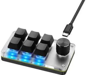 6 Keys 1 Knob Programmable Mini Mechanical Keypad, RGB Macro Custom Gaming Keyboard, DIY Multi-Function OSU Keypad with Rotary Knob, Compatible with Windows & Mac OS, Black 6 Keys 1 Knob Programmable Mini Mechanical Keypad, RGB Macro Custom Gaming Keyboard, DIY Multi-Function OSU Keypad with Rotary Knob, Compatible with Windows & Mac OS, Black